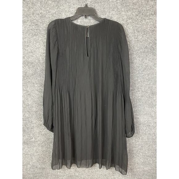 Wilfred Pleated Scoop Neck Keyhole Puff Sleeve Mini Dress Black Size L - Picture 10 of 15